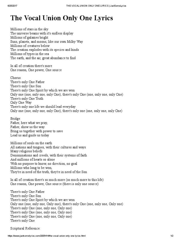 The Vocal Union Only One Lyrics Justsomelyrics Genesis Creation Narrative Milky Way