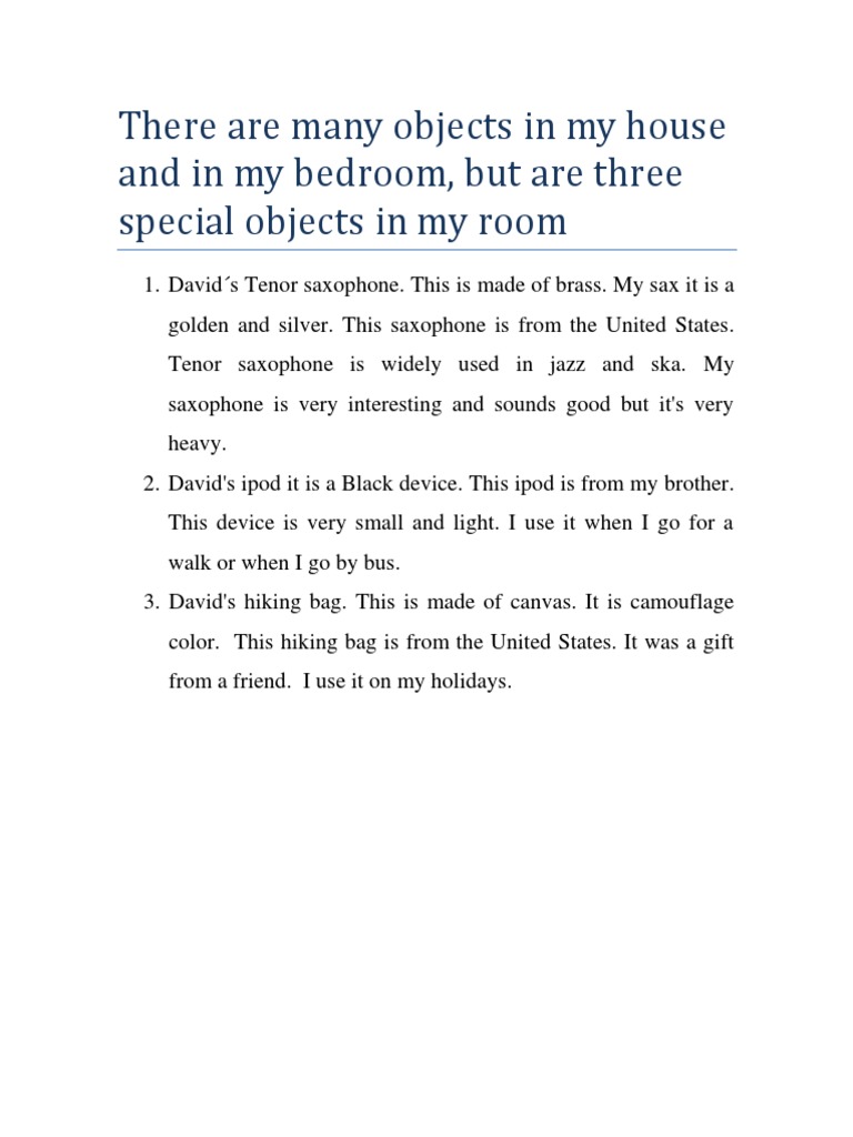 There Are Many Objects in My House and in My Bedroom, But Are Three ...