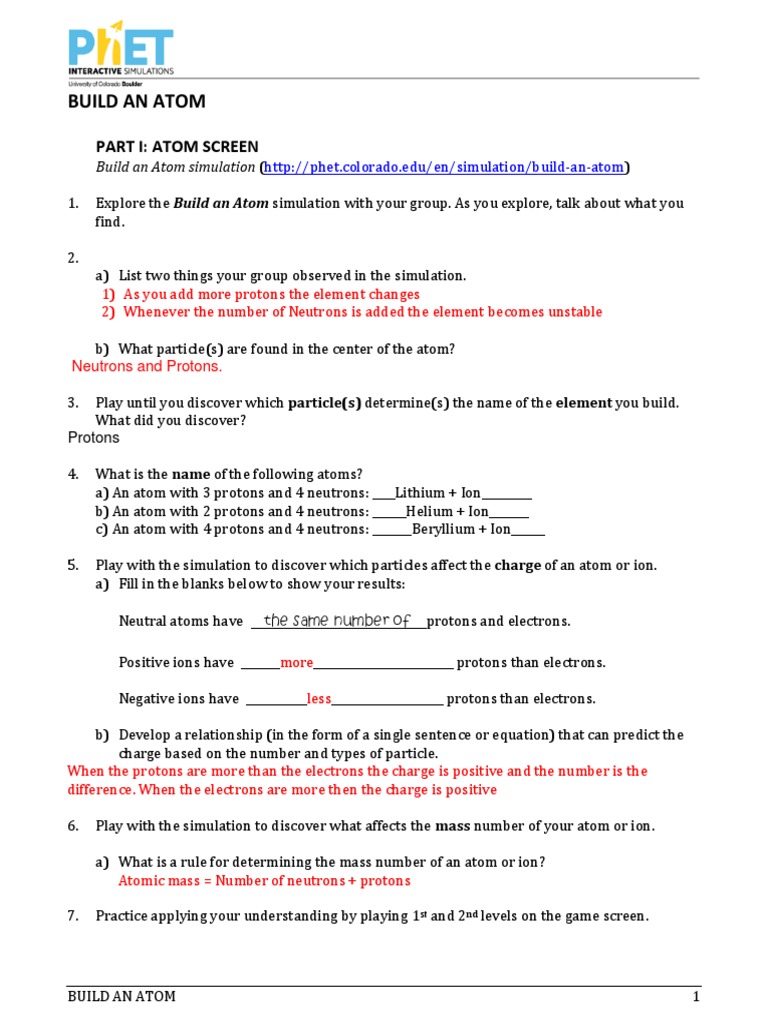 Build An Atom Worksheet  PDF  Isotope   Atoms Throughout Build An Atom Worksheet Answers
