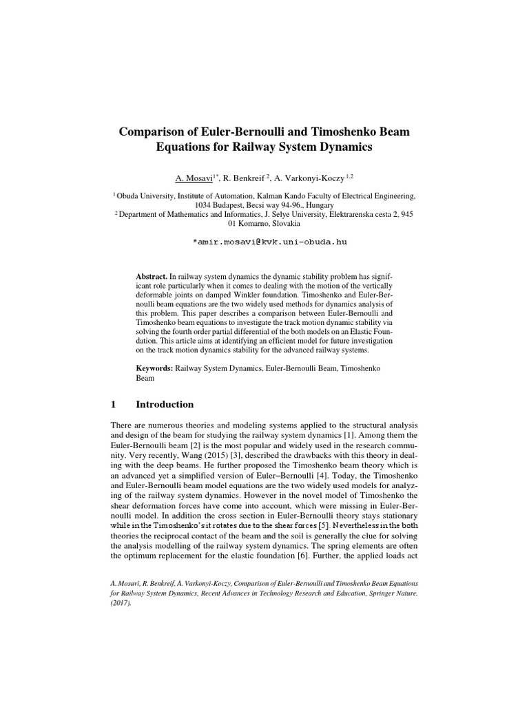 Comparison of Euler-Bernoulli and Timoshenko Beam Equations For Railway ...