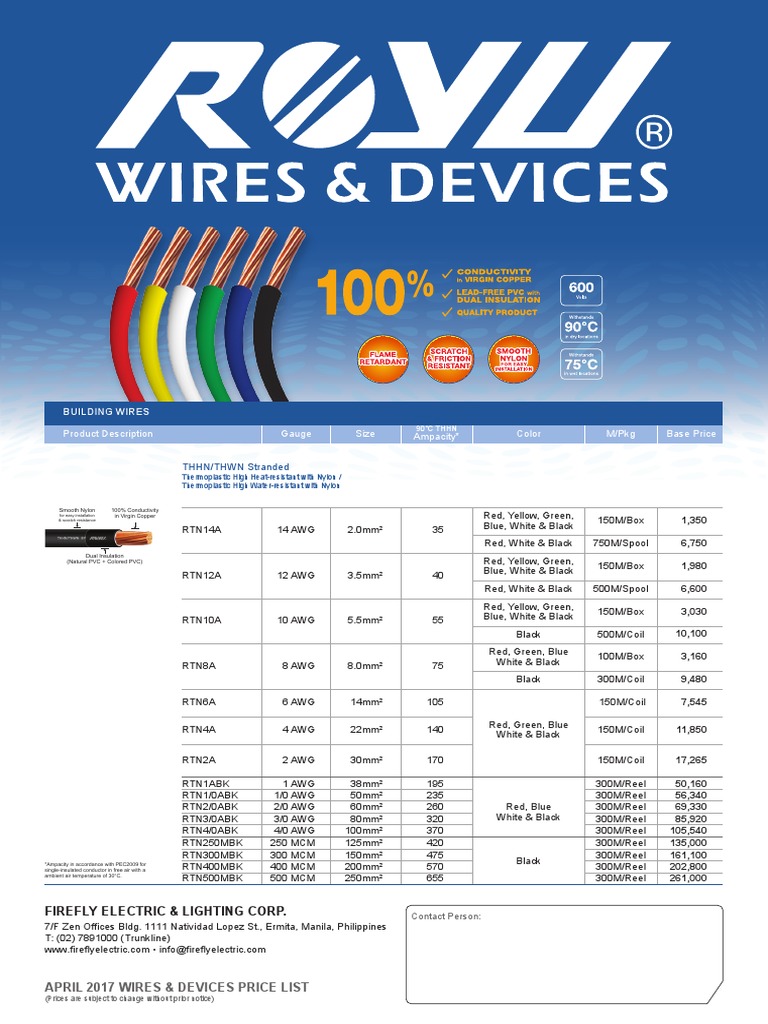PriceList Royu Wires Devices Price List APR 2017 V2 PDF Electronics