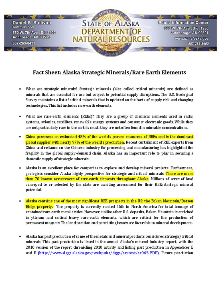 Alaska's Role in Strategic Minerals | PDF | Rare Earth Element | Mining