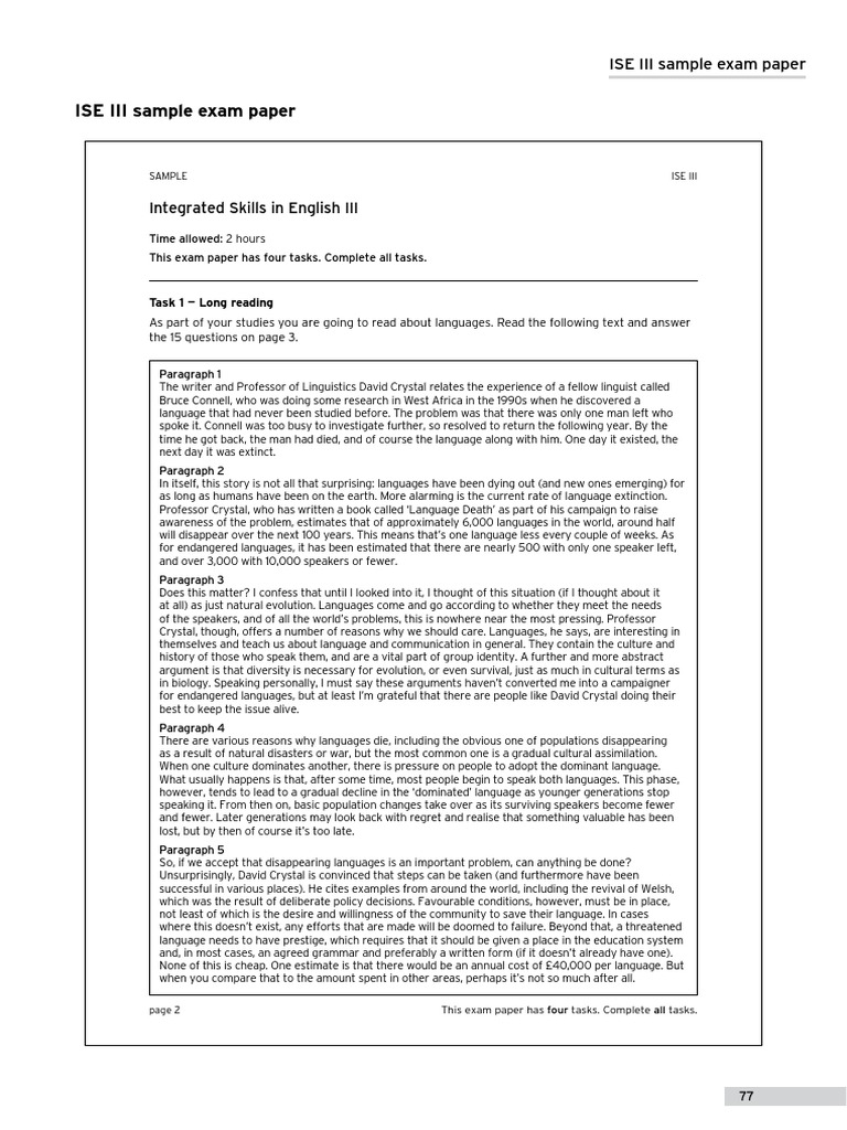 Sample Exam Paper - ISE III PDF | PDF | Beehive | Honey Bee
