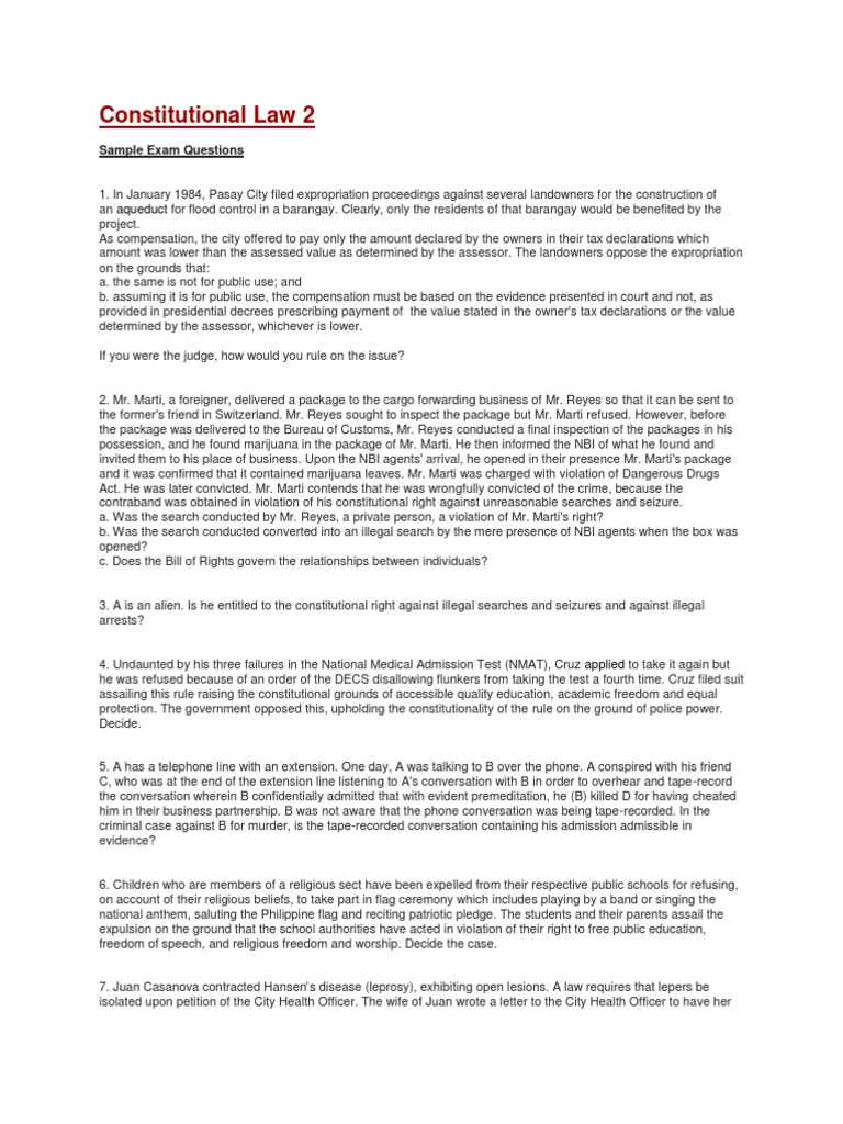 Constitutional Law Exam Questions | PDF | Cheque | Search And Seizure