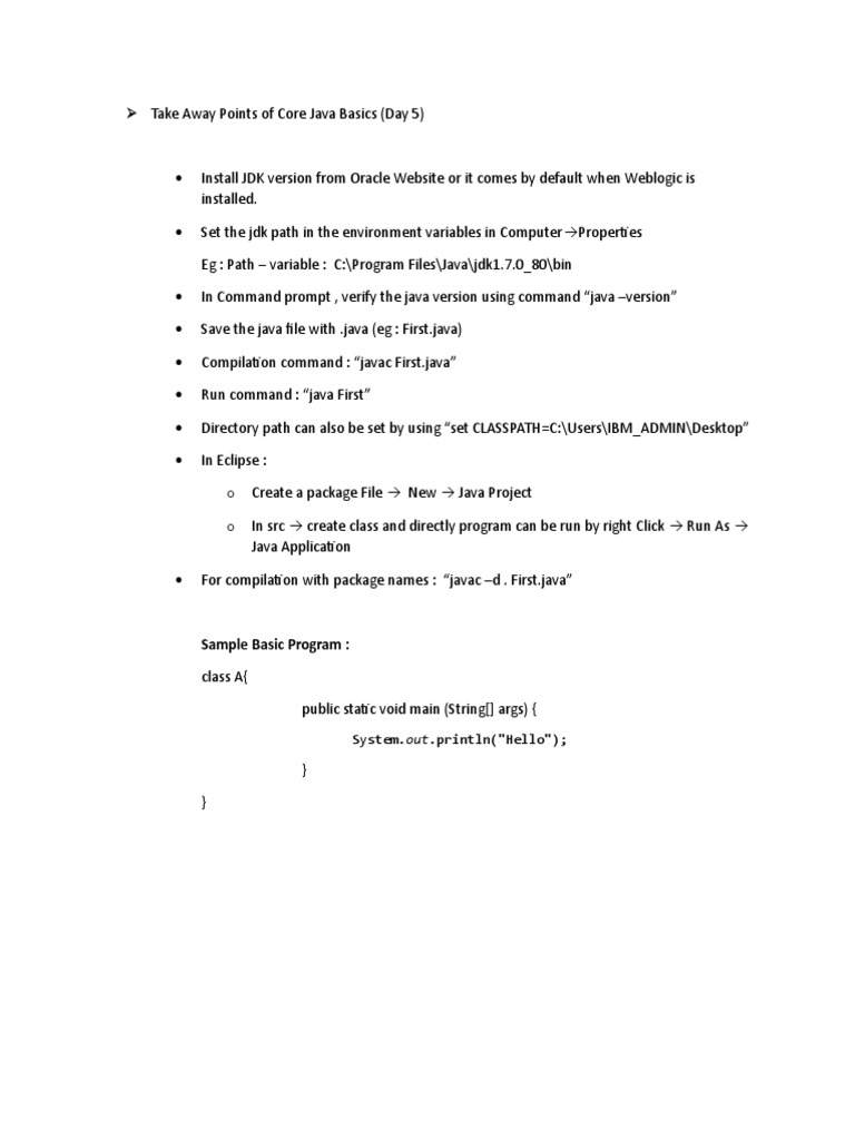 Sample Basic Program:: System - Out.println ("Hello") | PDF
