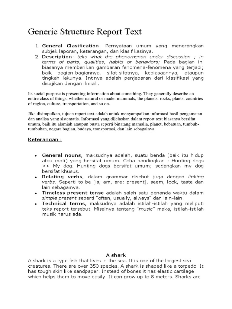 Generic Structure Report Text | PDF | Hiu | Tata Bahasa