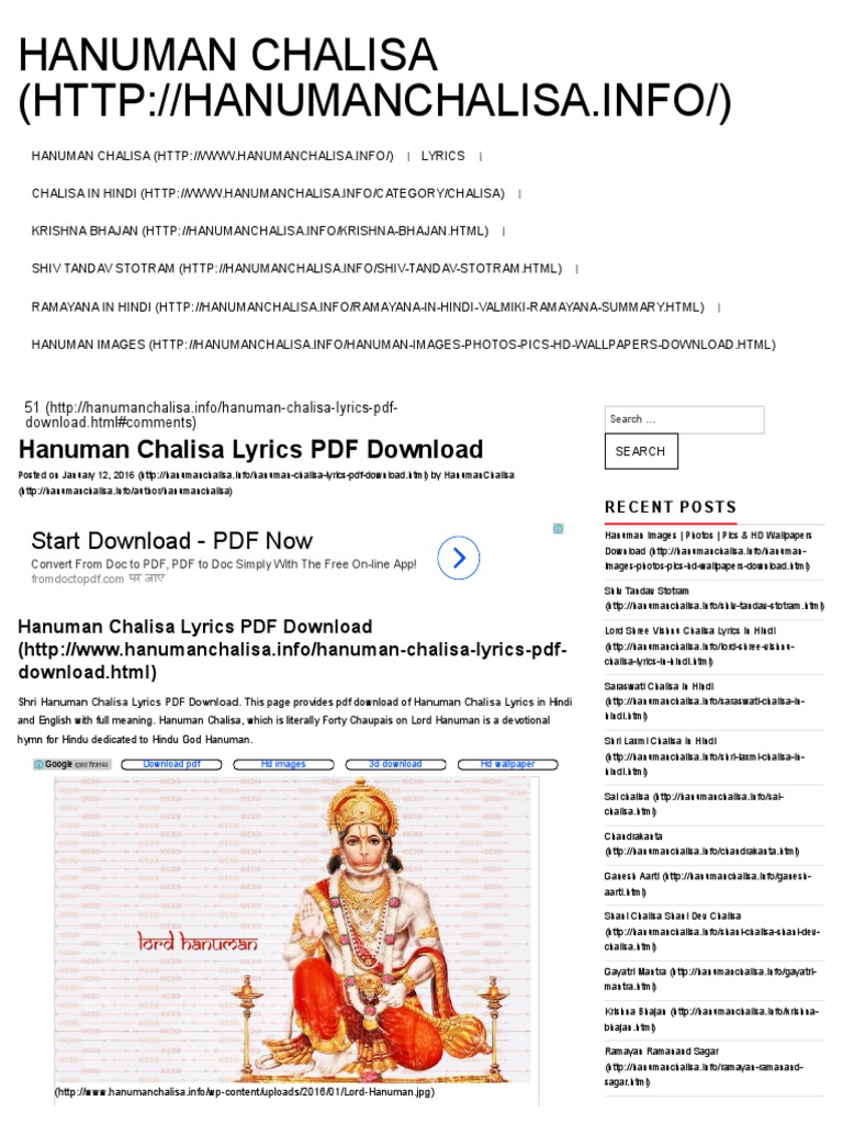 Hanuman Chalisa Lyrics PDF Download - Hanuman Chalisa | PDF | Hindu  Literature | Indian Religious Texts