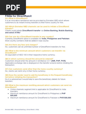 Emiratesnbd Directremit Faqs Remittance Money