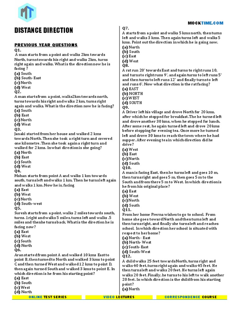 Distance and Direction Reasoning Test | PDF | Speed | Length