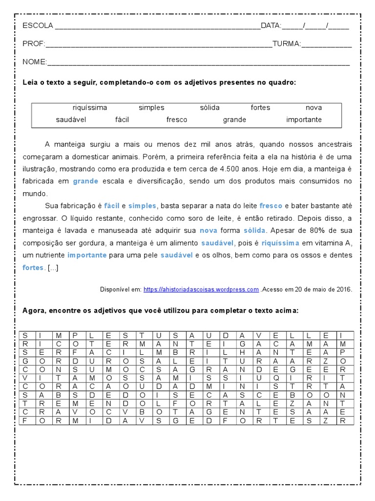 Exercicios Sobre Adjetivos 6 Ano Com Tirinhas