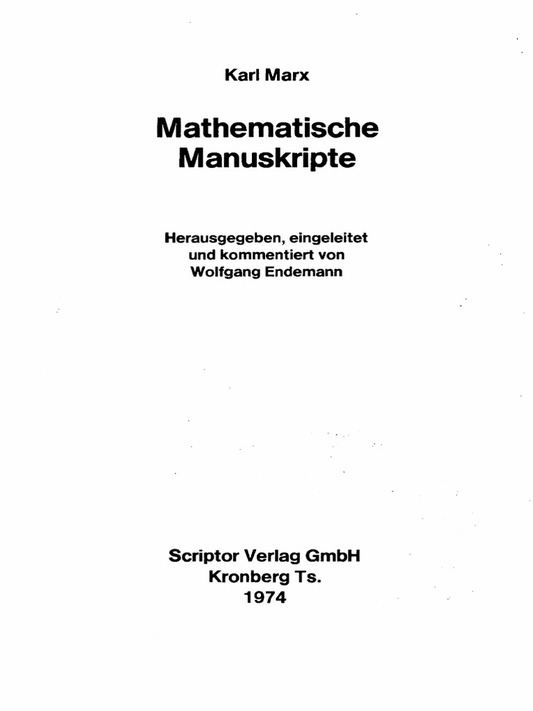 Karl Marx Mathematische Manuskripte Kronberg Ts 1974 | PDF
