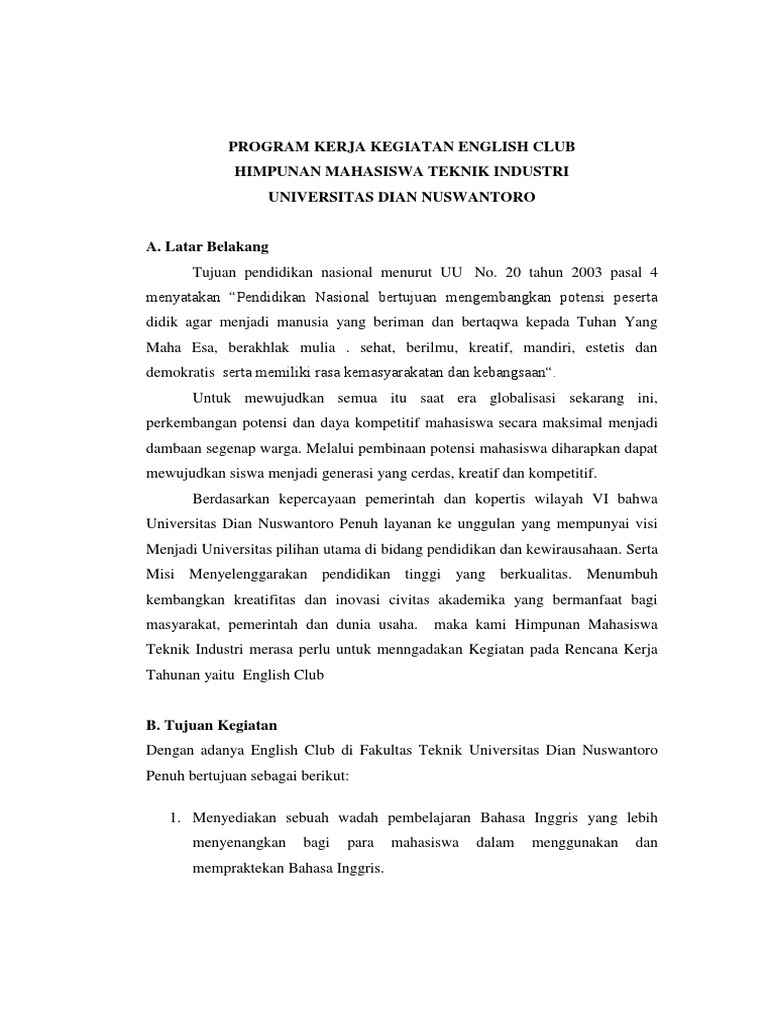 Program Kerja Kegiatan English Club  PDF