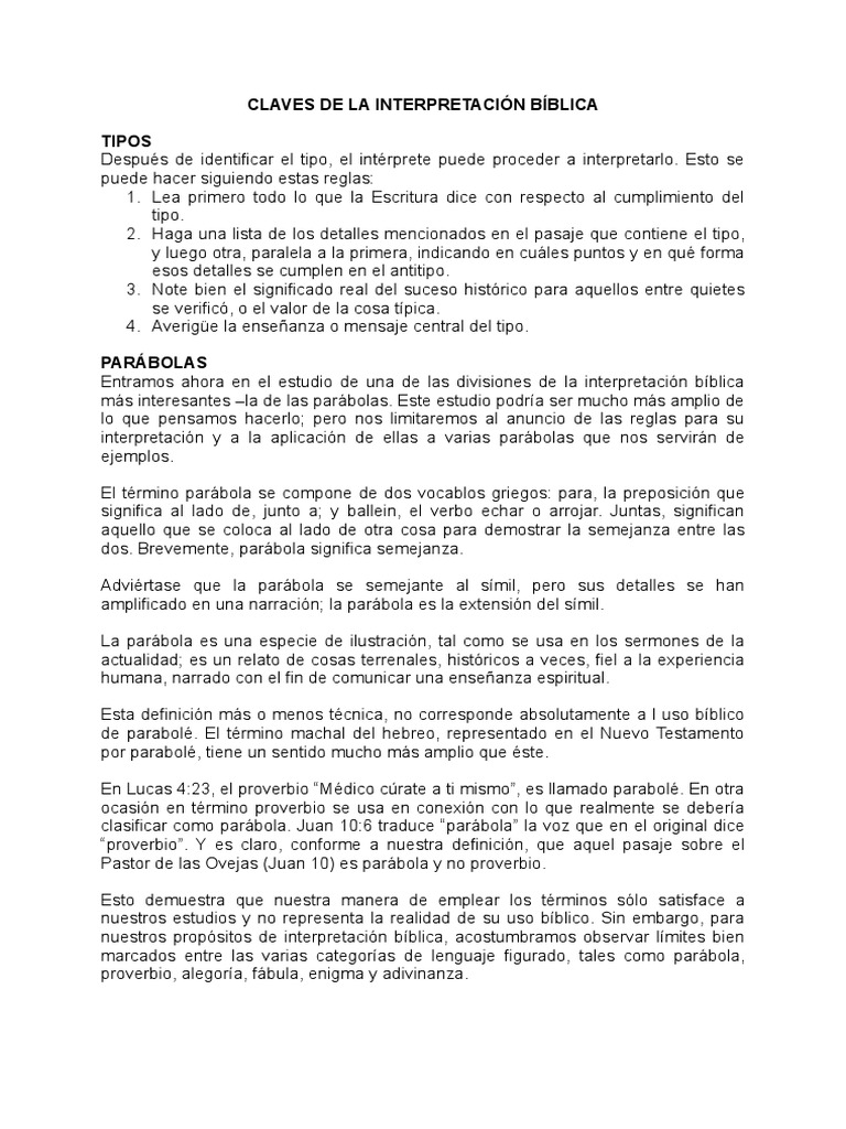 Claves de La Interpretación Bíblica PDF Profeta Parábolas de Jesús