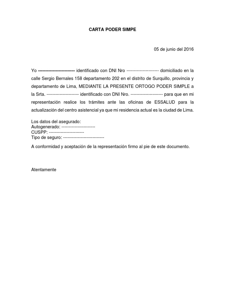 The Top Modelo De Carta Poder Simple Para Tramites Documentarios Peru