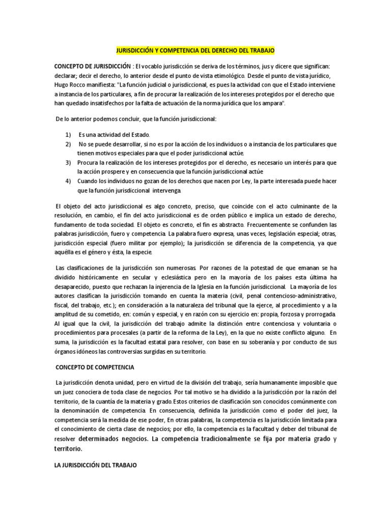 Jurisdicción y Competencia en Derecho Laboral | PDF | Jurisdicción ...