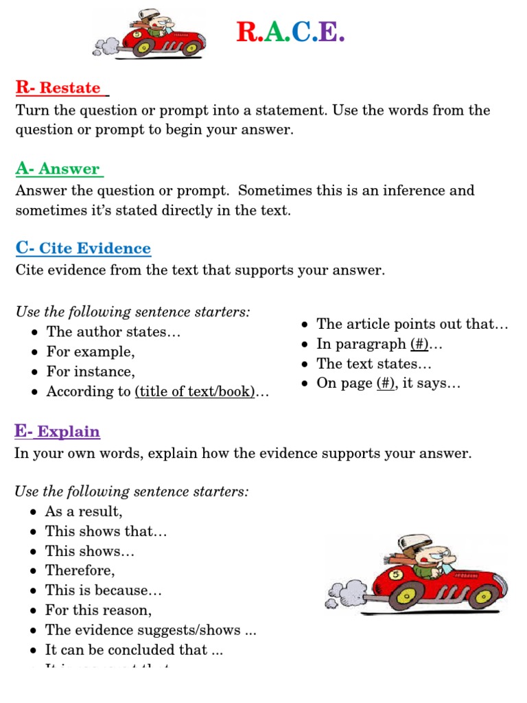 Race Sentence Starters PDF Question Linguistics