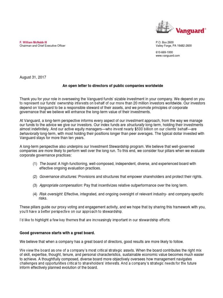 Governance Letter To Companies PDF Governance Board Of Directors