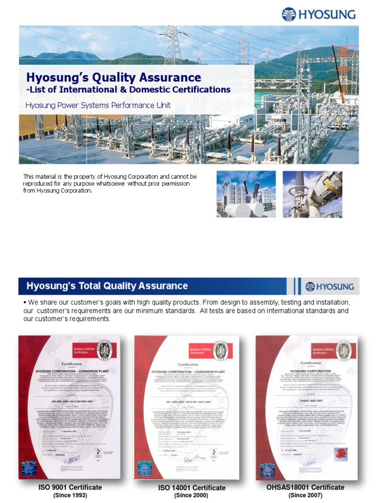 Hyosung Quality Assurance Certifications | PDF