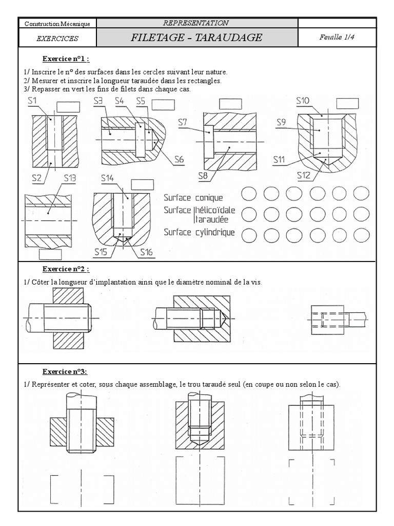 Exercices de Filetage et Taraudage | PDF | Vis de fixation | Métallurgie