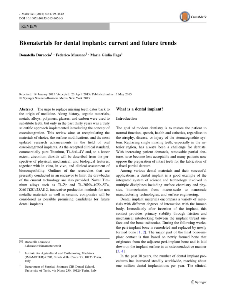Biomaterials For Dental Implants Current and Future Trends | PDF ...
