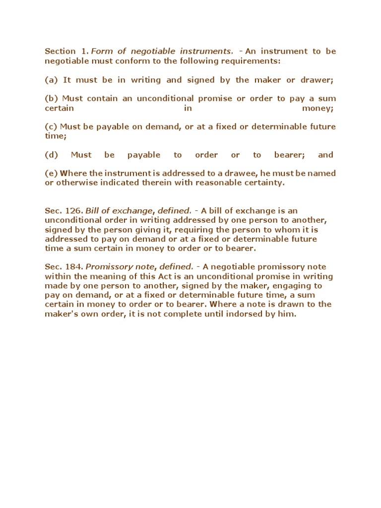 Requirements for Negotiable Notes | PDF | Negotiable Instrument ...