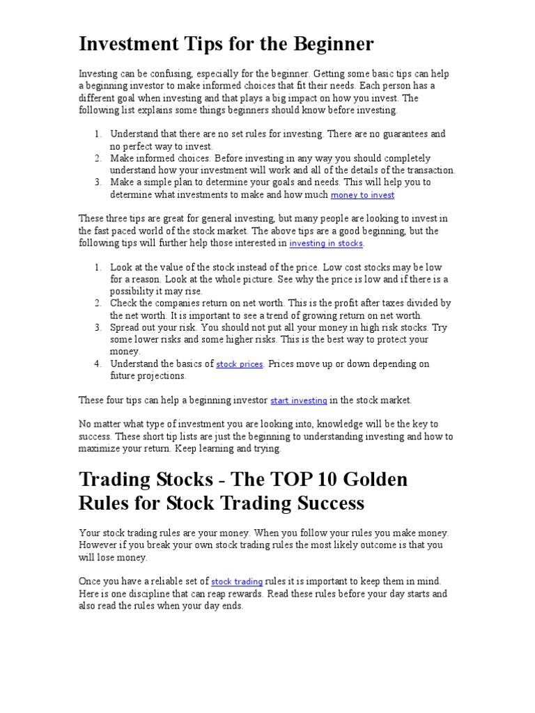 Investment Tips For The Beginner | PDF | Day Trading | Futures Contract