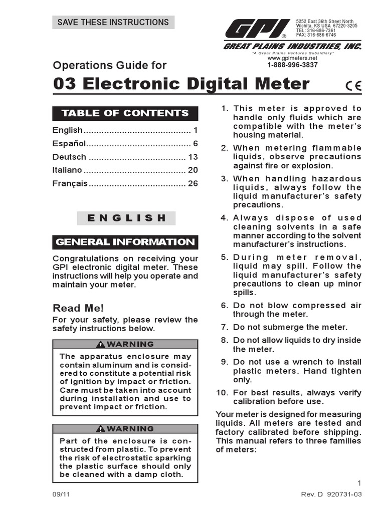 03 Electronic Digital Meter: Operations Guide For | PDF | Volume | Water