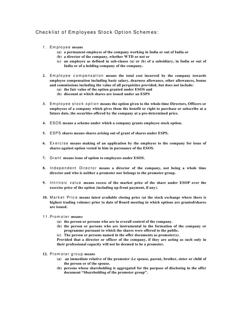 ESOP Checklist | PDF | Finance & Money Management