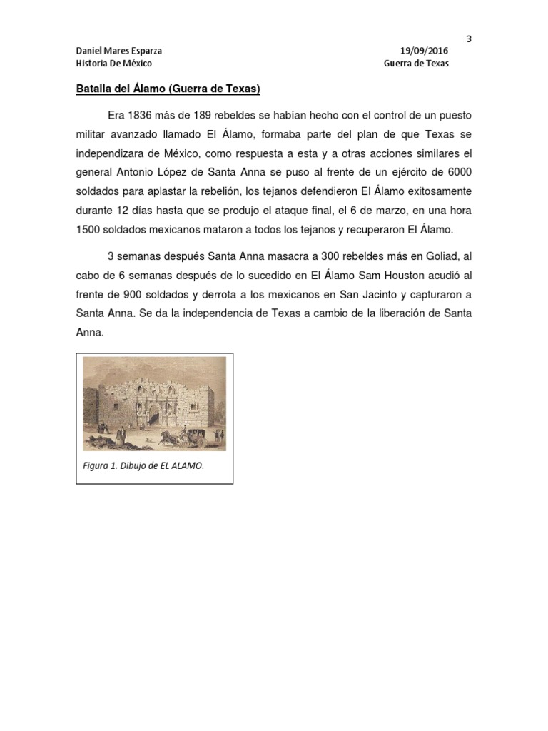 Batalla del Álamo: Resumen Histórico | PDF | Revolución de Texas | Texas