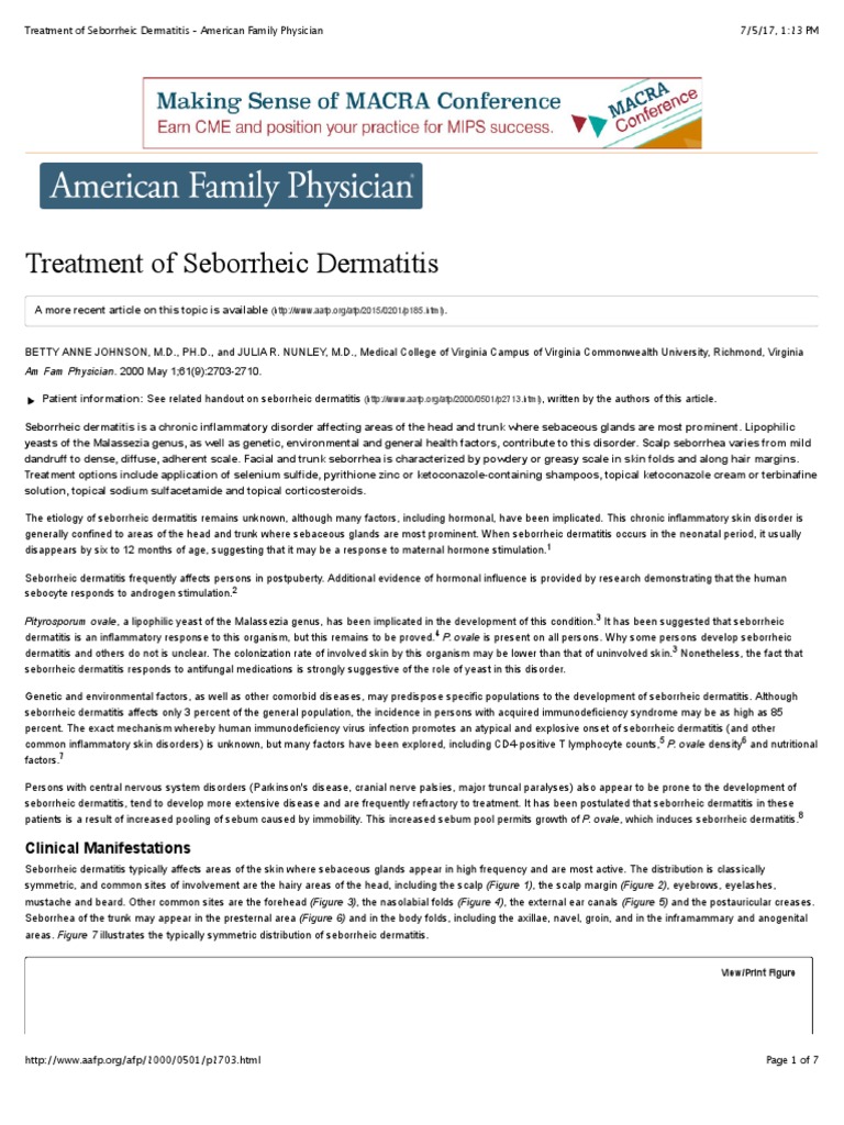 Treatment of Seborrheic Dermatitis American Family Physician
