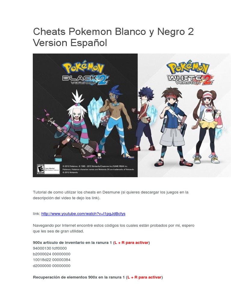 Cheats Pokemon Blanco Y Negro 2 Version Español Pokémon