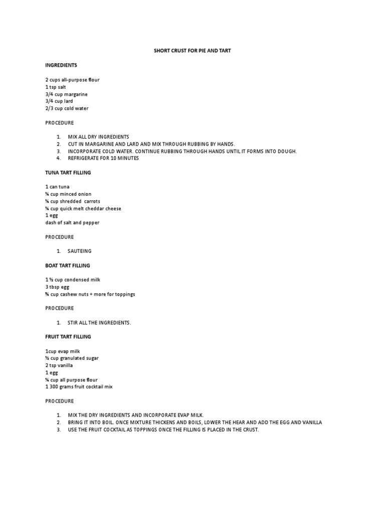 Short Crust For Pie and Tart PDF