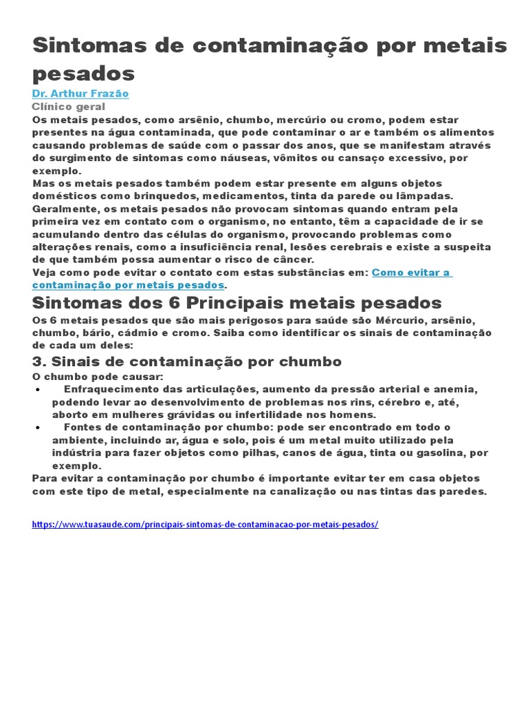 Sintomas de Contaminação Por Metais Pesados | PDF | Cerâmica | Chumbo
