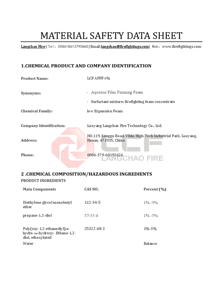 Afff 6 MSDS LCF | PDF | Chemical Substances | Materials