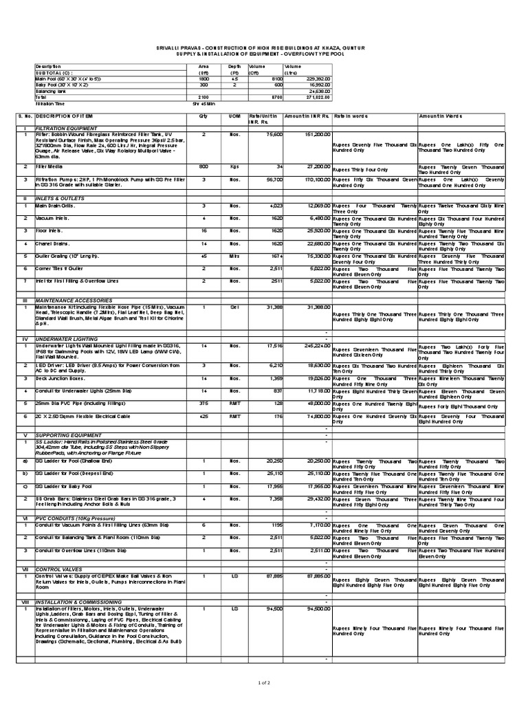 Boq - Pool | PDF | Plumbing | Pipe (Fluid Conveyance)