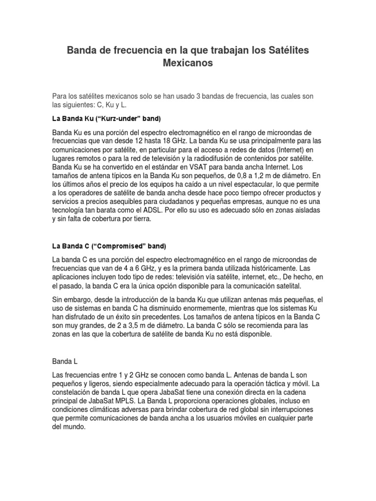 Bandas de Frecuencia Satelitales en México | PDF | Satélite de ...