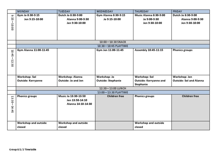 Group 0-2 Timetable | PDF | Art