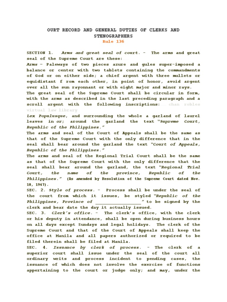 Court Record and General Duties of Clerks and Stenographers PDF Law