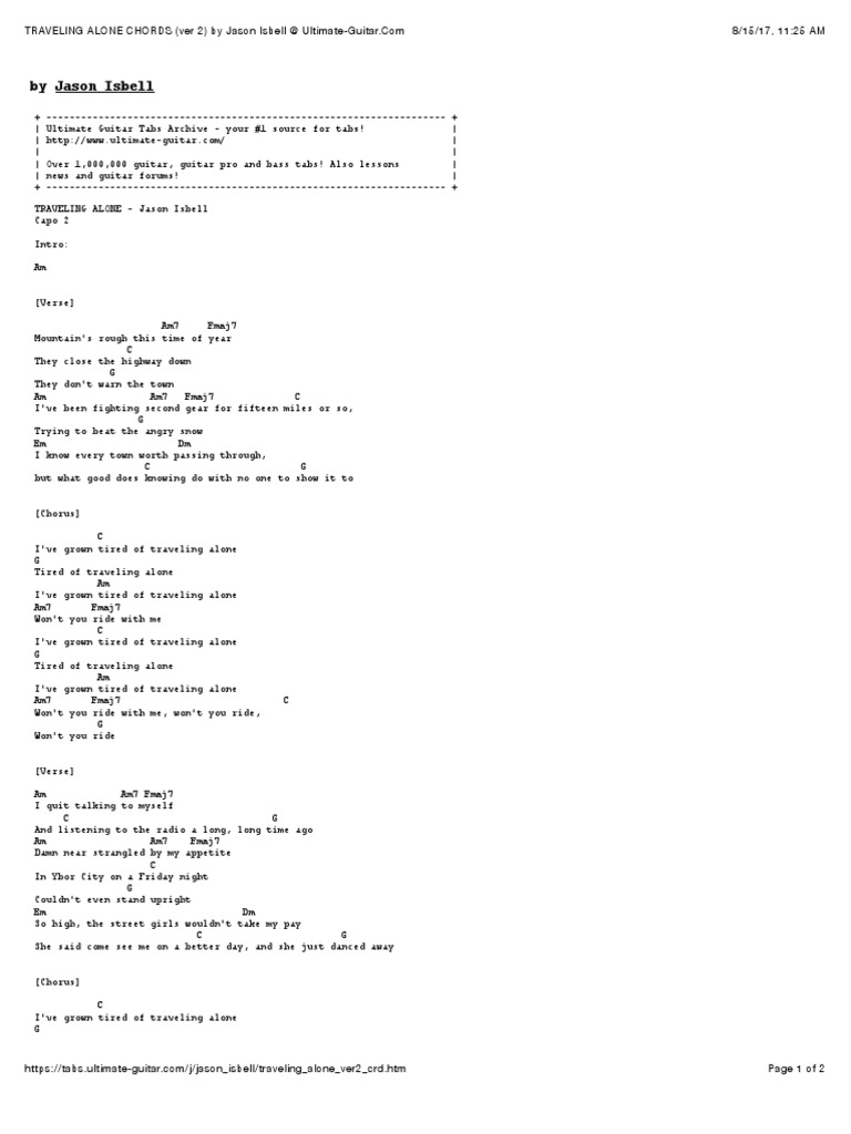 TRAVELING ALONE CHORDS (Ver 2) by Jason Isbell