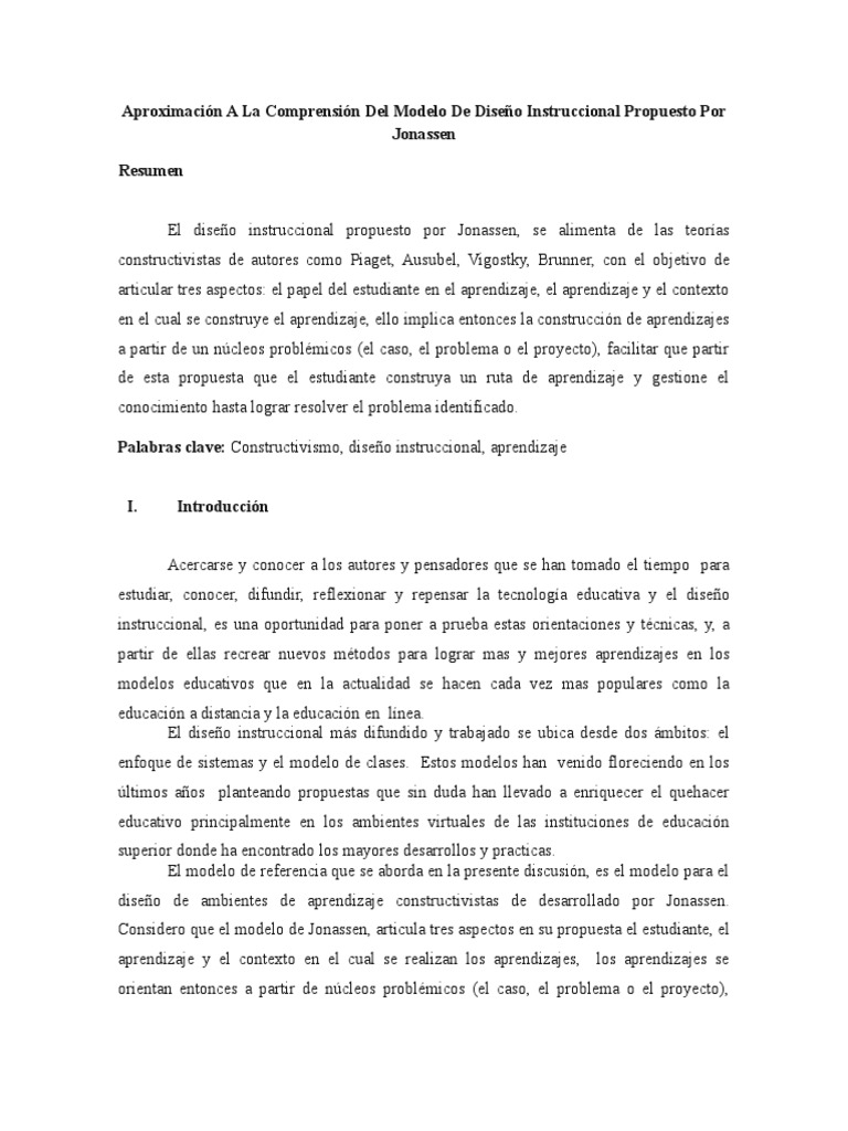 Aproximación A La Comprensión Del Modelo de Diseño Instruccional
