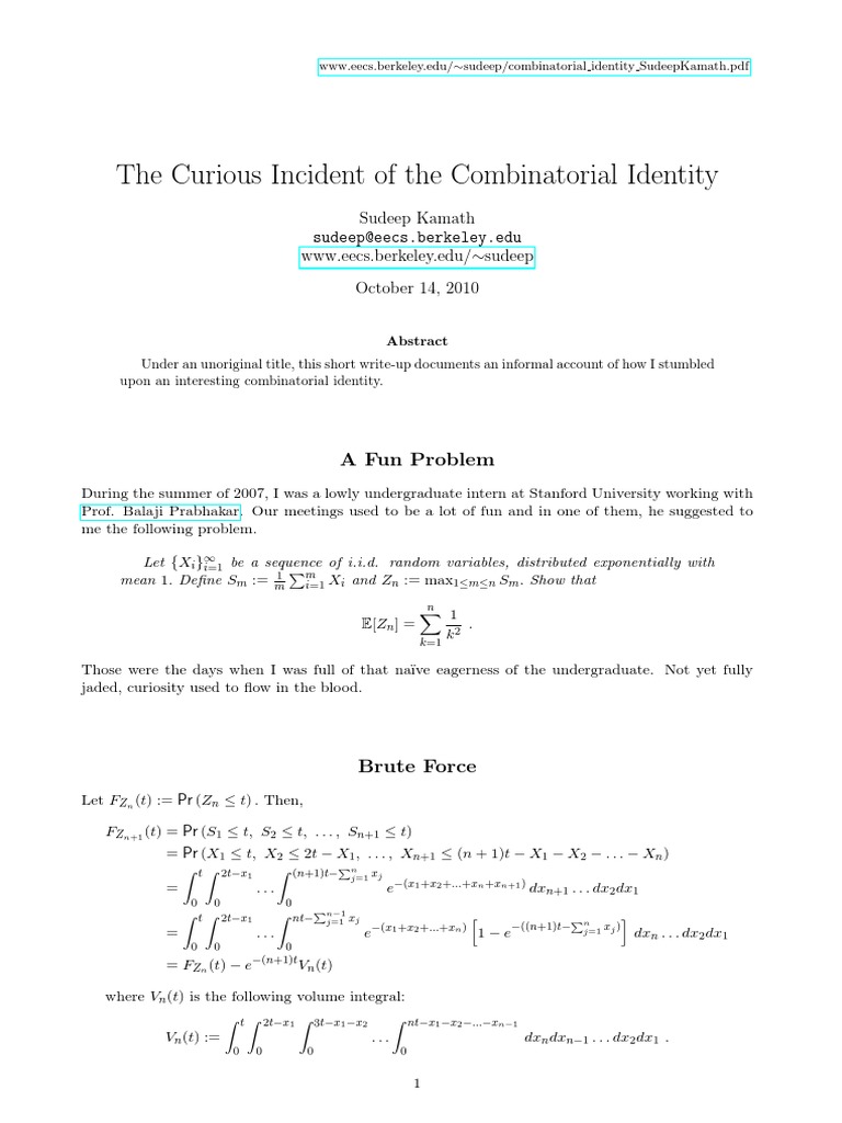 Combinatorial Identity SudeepKamath Mathematical Concepts