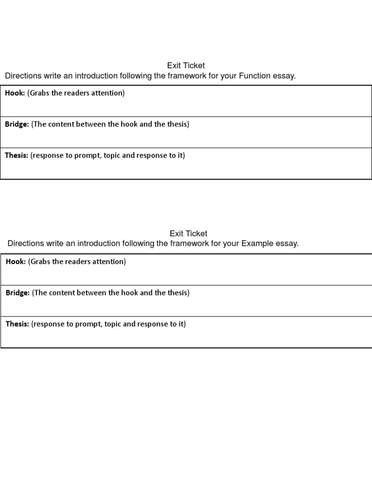 Exit Ticket Directions Write An Introduction Following The Framework ...