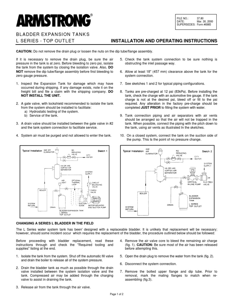 Armstrong Series L Bladder Expansion Tank Installation Instructions PDF