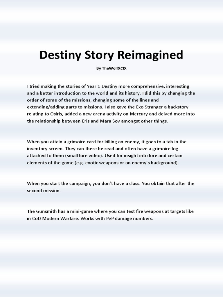 Destiny Story Reimagined Overview | PDF | Leisure | Nature