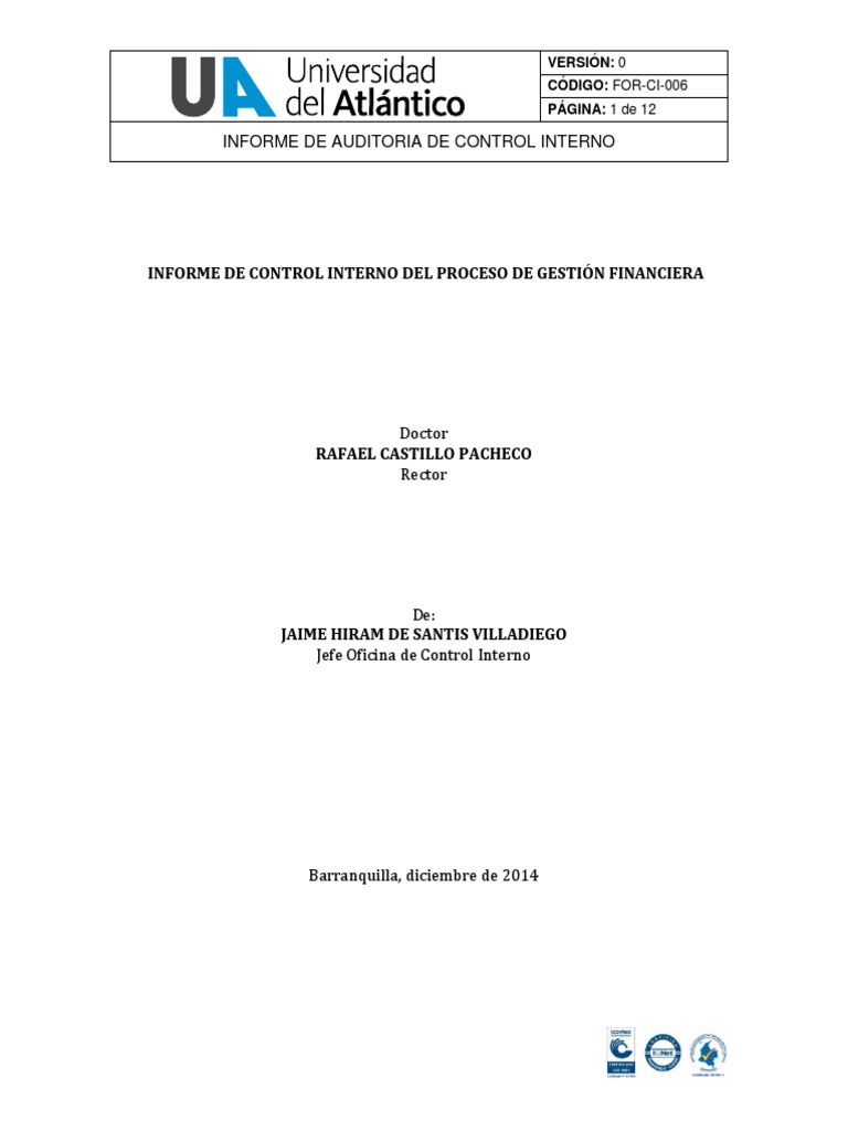 Informe Auditoria Control Interno | PDF | Contabilidad | Euro