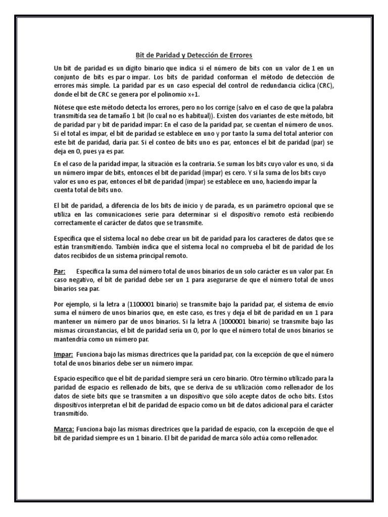 Bit de Paridad y Detección de Errores | PDF | Ingeniería Informática ...