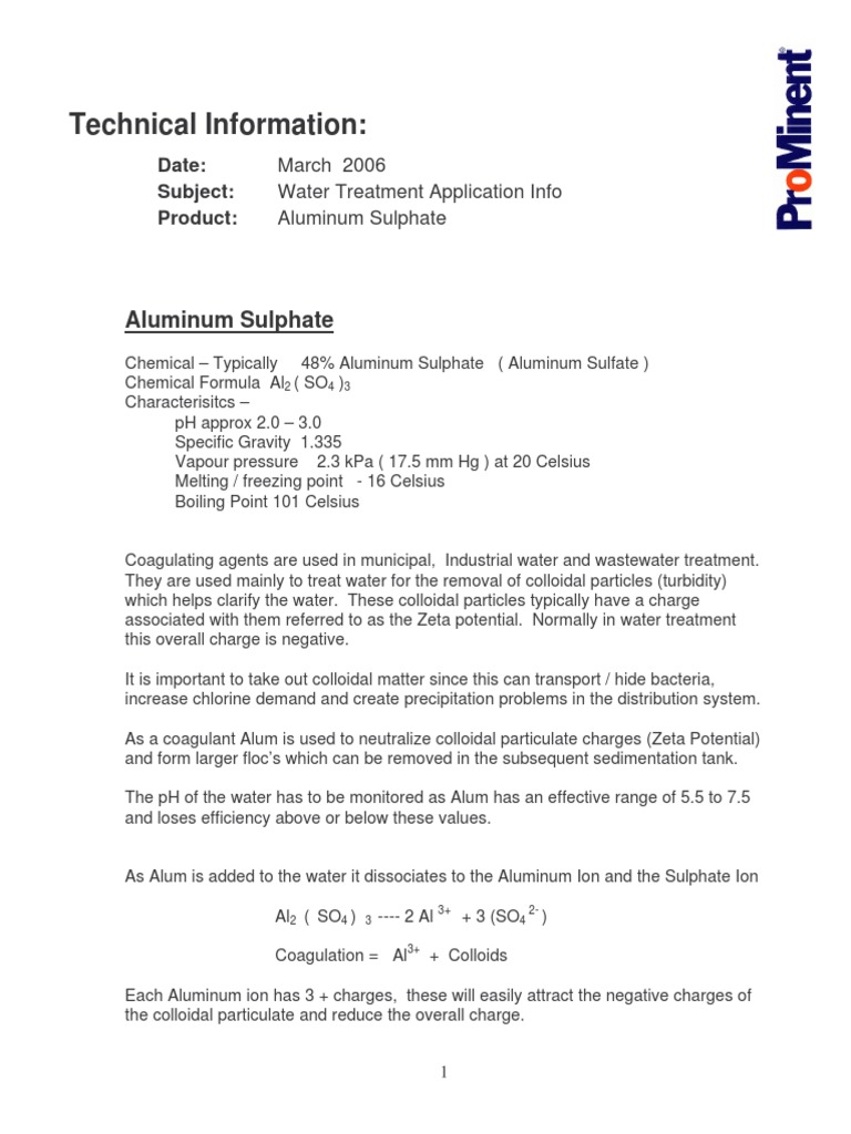 Tech Info Aluminum Sulphate PDF Water Purification Sulfate