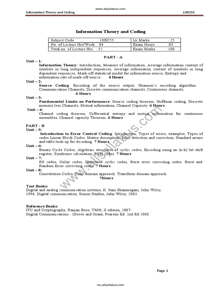 Information Theory and Coding 10ec55 | PDF | Code | Information