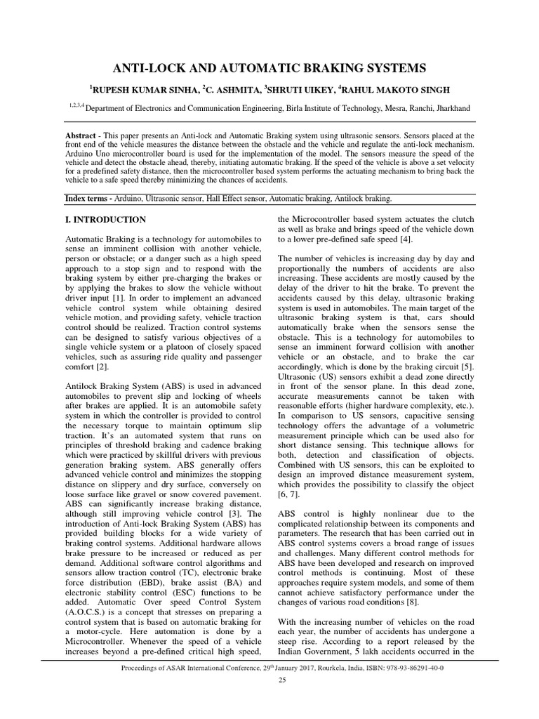 Anti-Lock and Automatic Braking Systems | PDF | Anti Lock Braking ...