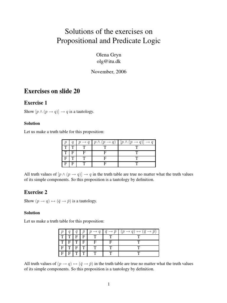 Predicate Logic Solution 1 | Argument | Proposition